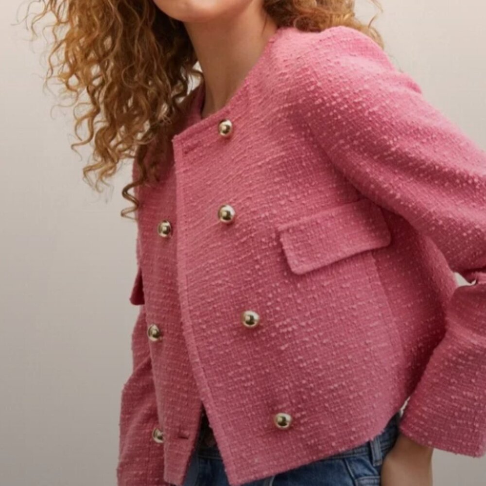 Mango (MNG) pink tweed double breasted jacket Size S - Picture 2 of 4